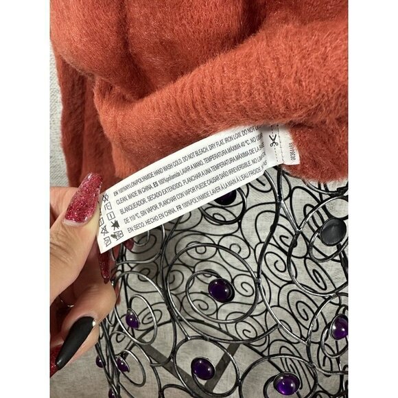 forever 21 orange mock neck fuzzy cropped sweater size L - Picture 9 of 10